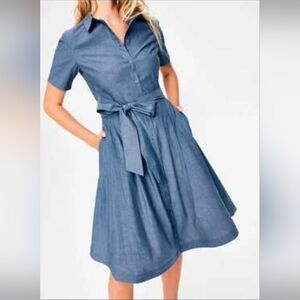 BODEN Anastasia Denim Belted Button Down Midi Dress - US 6